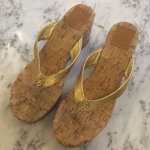 Tory Burch gold wedge sandals
